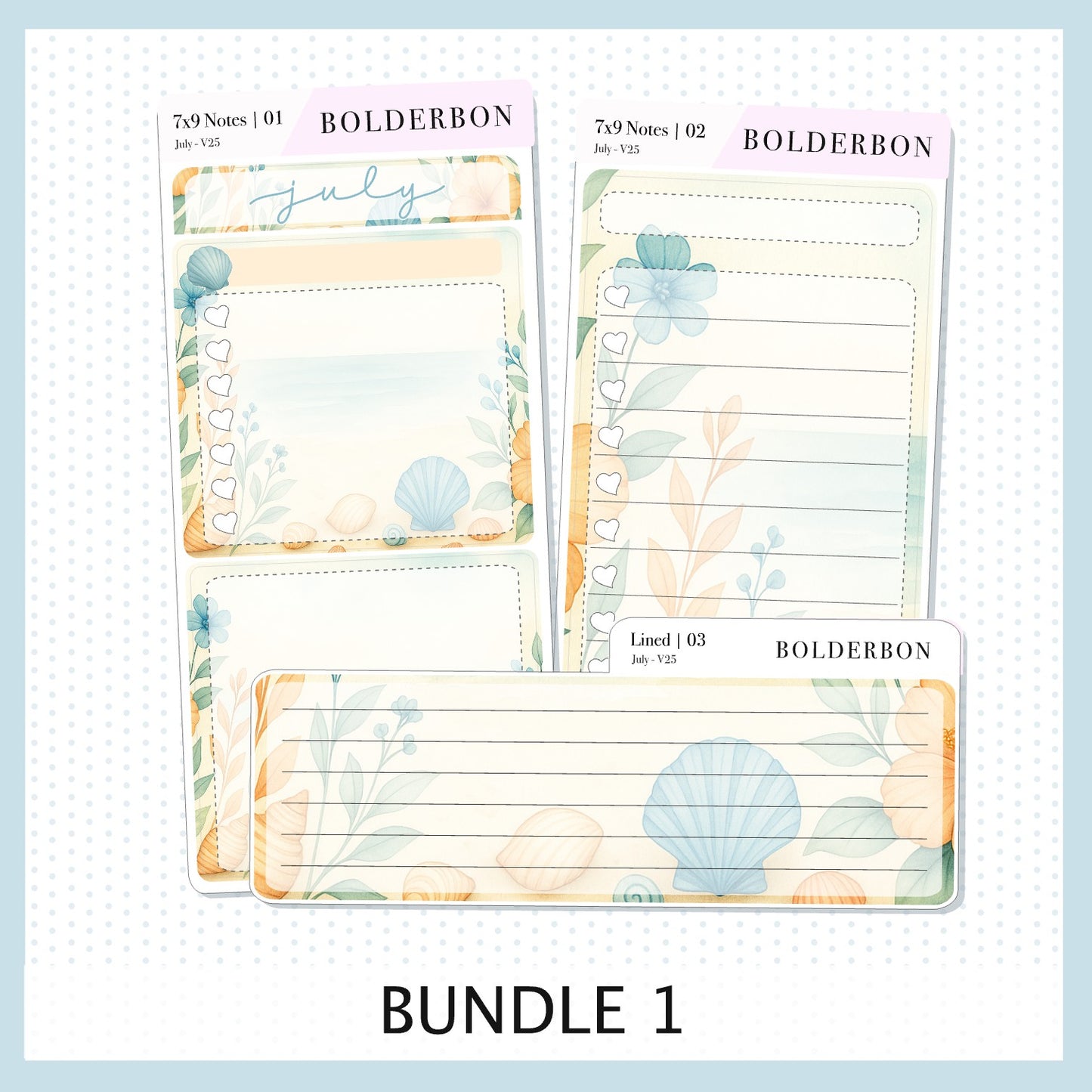 NEW JULY 7x9 Notes Kit ||  2025/2026 Planner Sticker Kit for Erin Condren Planners, Shoreline