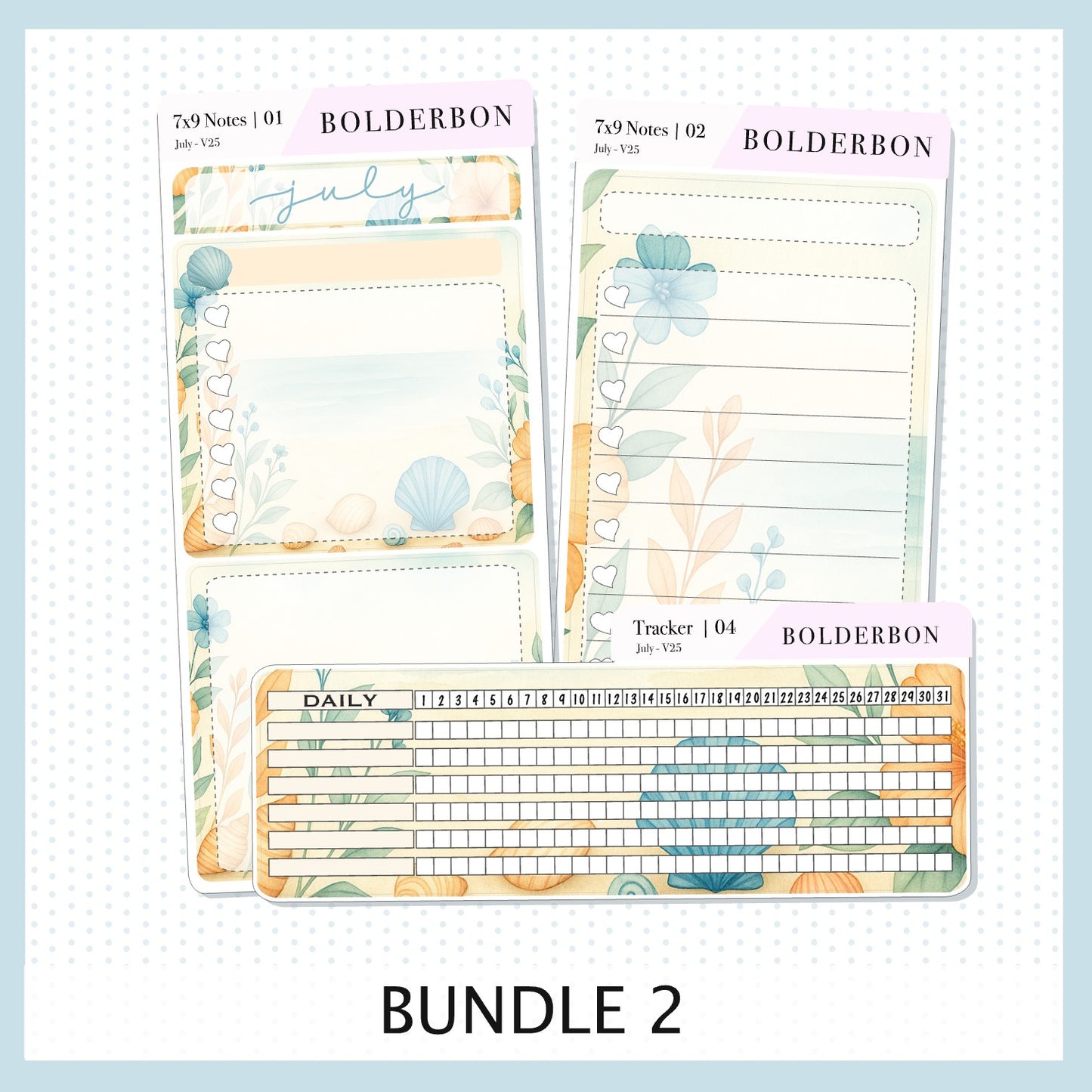 NEW JULY 7x9 Notes Kit ||  2025/2026 Planner Sticker Kit for Erin Condren Planners, Shoreline