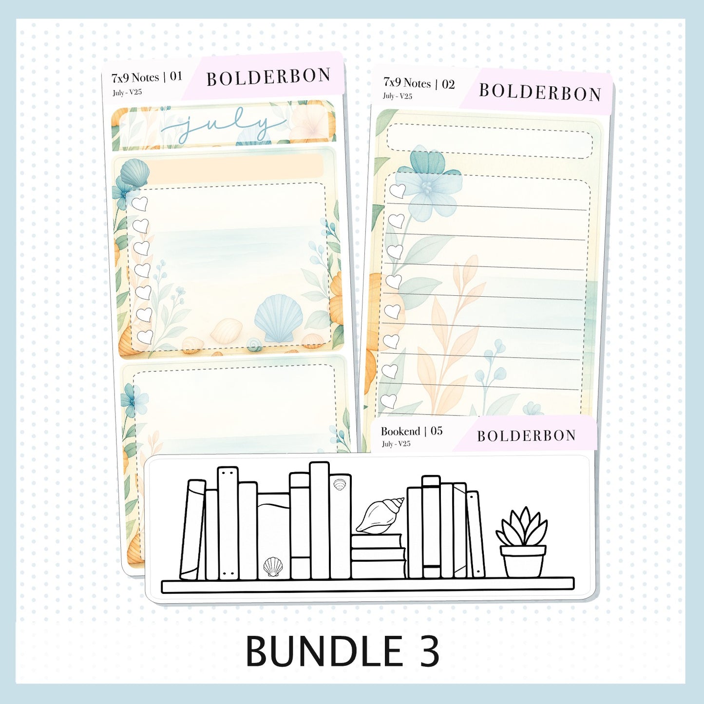 NEW JULY 7x9 Notes Kit ||  2025/2026 Planner Sticker Kit for Erin Condren Planners, Shoreline