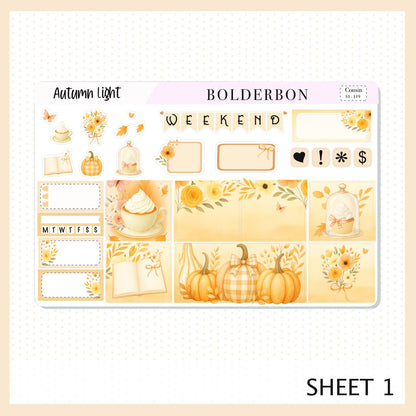 AUTUMN LIGHT Hobonichi Cousin || A5 Planner Sticker Kit, Cozy Fall Floral Planner Stickers, Autumn Aesthetic Vibe