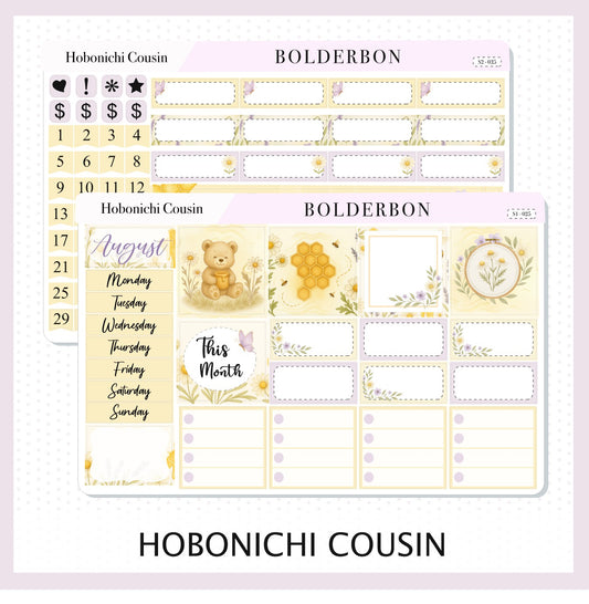 AUGUST Hobonichi Cousin and A5 Day Free || Sweet Honey Theme, Bees, Florals & Cozy Farmhouse Vibe, Monthly Planner Sticker Kit