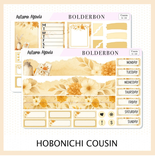 AUTUMN AGENDA Hobonichi Cousin || A5 Planner Sticker Kit, Cozy Fall Floral Planner Stickers, Autumn Aesthetic Vibe