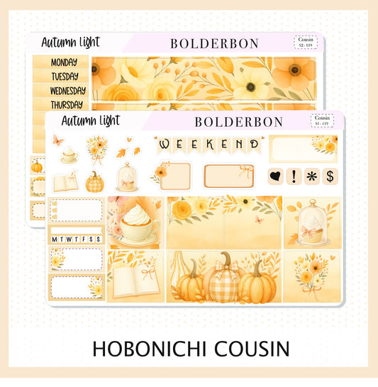 AUTUMN LIGHT Hobonichi Cousin || A5 Planner Sticker Kit, Cozy Fall Floral Planner Stickers, Autumn Aesthetic Vibe