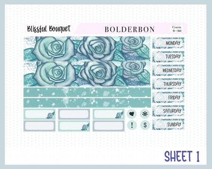 BLISSFUL BOUQUET Hobonichi Cousin || Weekly Planner Sticker Kit Hand Drawn, Winter
