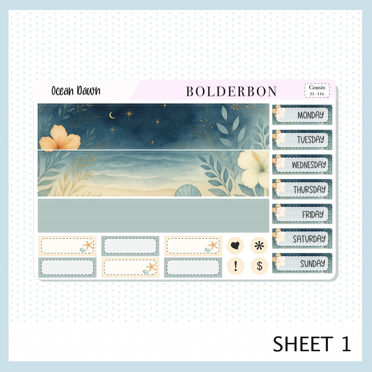 OCEAN DAWN Hobonichi Cousin || A5 Planner Sticker Kit, Aesthetic Coastal Beach and Nautical Vibe Weekly Planner Stickers