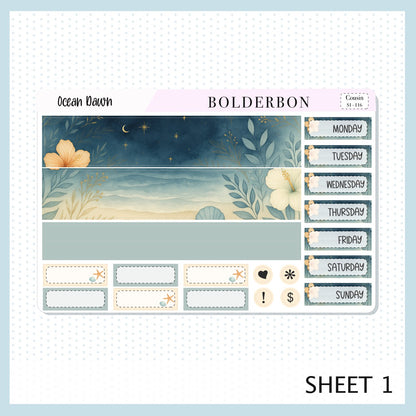 OCEAN DAWN Hobonichi Cousin || A5 Planner Sticker Kit, Aesthetic Coastal Beach and Nautical Vibe Weekly Planner Stickers