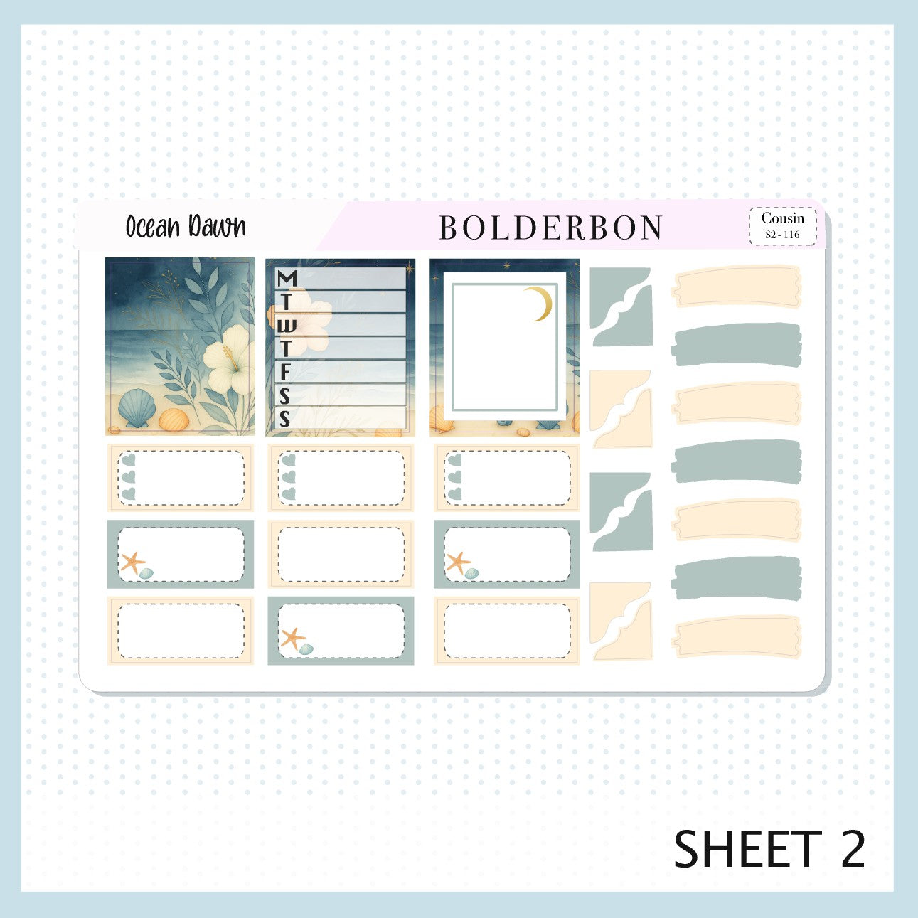 OCEAN DAWN Hobonichi Cousin || A5 Planner Sticker Kit, Aesthetic Coastal Beach and Nautical Vibe Weekly Planner Stickers