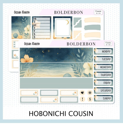 OCEAN DAWN Hobonichi Cousin || A5 Planner Sticker Kit, Aesthetic Coastal Beach and Nautical Vibe Weekly Planner Stickers
