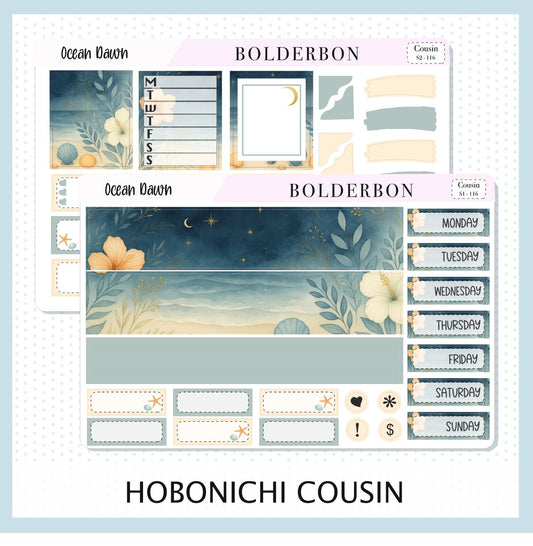 OCEAN DAWN Hobonichi Cousin || A5 Planner Sticker Kit, Aesthetic Coastal Beach and Nautical Vibe Weekly Planner Stickers