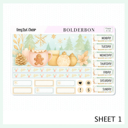 FROSTED CHEER Hobonichi Cousin || A5 Planner Sticker Kit, Festive Floral Planner Stickers, Pastel Holiday Aesthetic Vibe