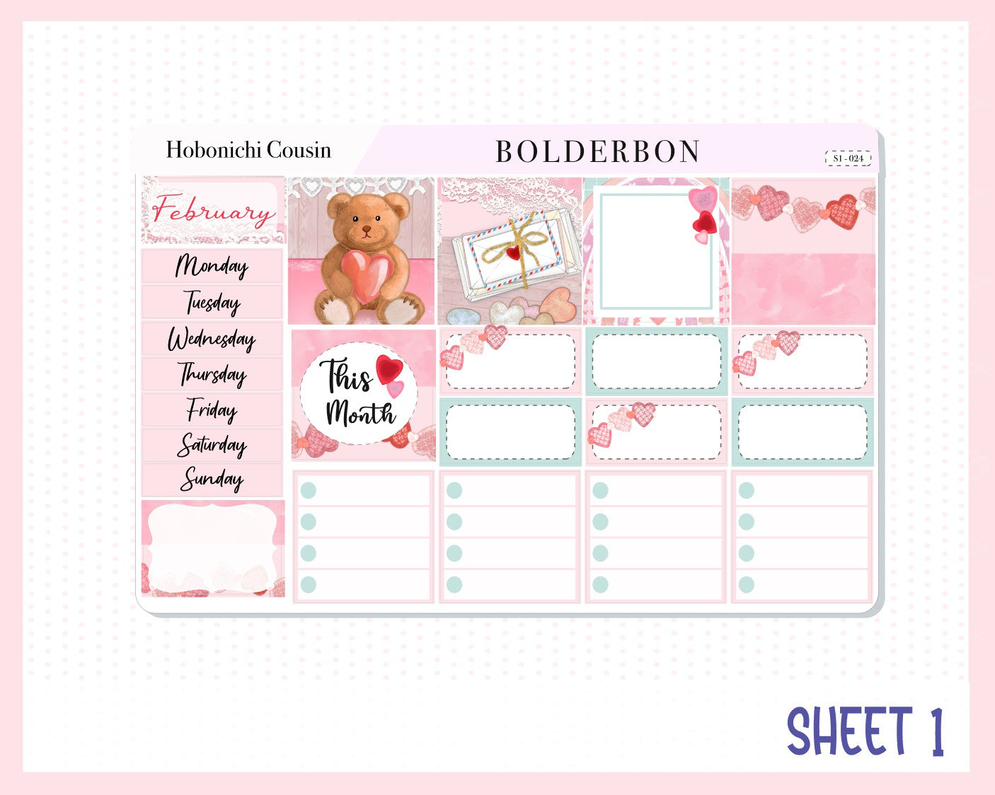 SWEET LOVE Hobonichi Cousin || Weekly Planner Sticker Kit Hand Drawn, Valentine's, Love