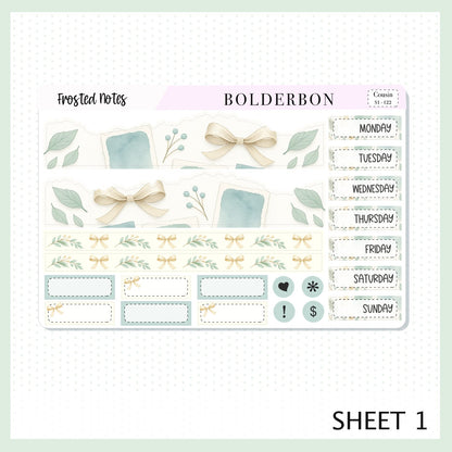 FROSTED NOTES Hobonichi Cousin || A5 Planner Sticker Kit, Winter Floral Planner Stickers, Cozy Sage & Gold Vibe
