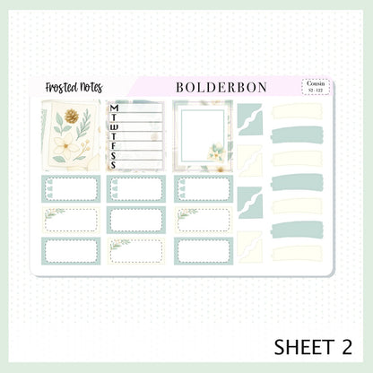 FROSTED NOTES Hobonichi Cousin || A5 Planner Sticker Kit, Winter Floral Planner Stickers, Cozy Sage & Gold Vibe