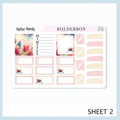 FESTIVE FLORALS Hobonichi Cousin || Planner Sticker Kit