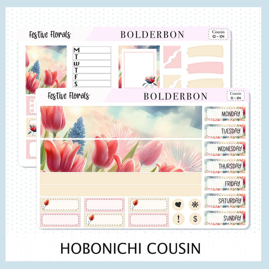 FESTIVE FLORALS Hobonichi Cousin || Planner Sticker Kit