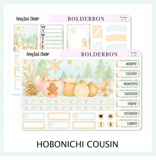 FROSTED CHEER Hobonichi Cousin || A5 Planner Sticker Kit, Festive Floral Planner Stickers, Pastel Holiday Aesthetic Vibe