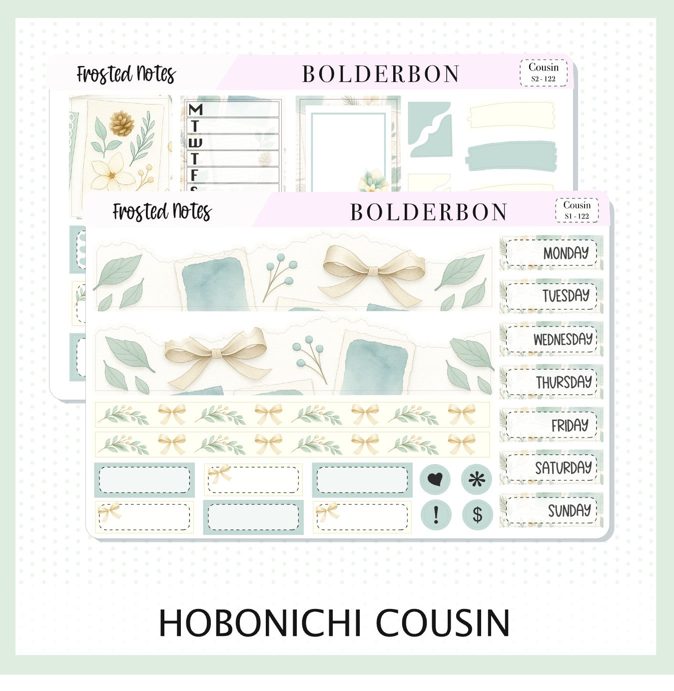 FROSTED NOTES Hobonichi Cousin || A5 Planner Sticker Kit, Winter Floral Planner Stickers, Cozy Sage & Gold Vibe