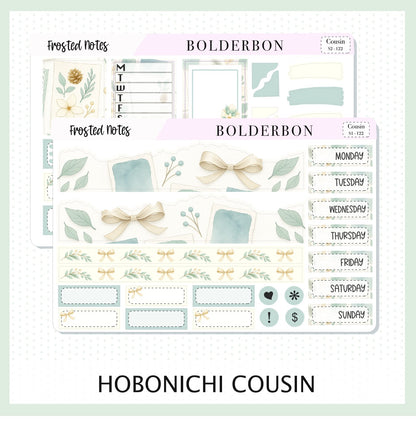 FROSTED NOTES Hobonichi Cousin || A5 Planner Sticker Kit, Winter Floral Planner Stickers, Cozy Sage & Gold Vibe