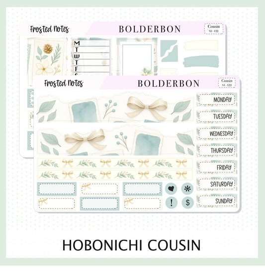 FROSTED NOTES Hobonichi Cousin || A5 Planner Sticker Kit, Winter Floral Planner Stickers, Cozy Sage & Gold Vibe