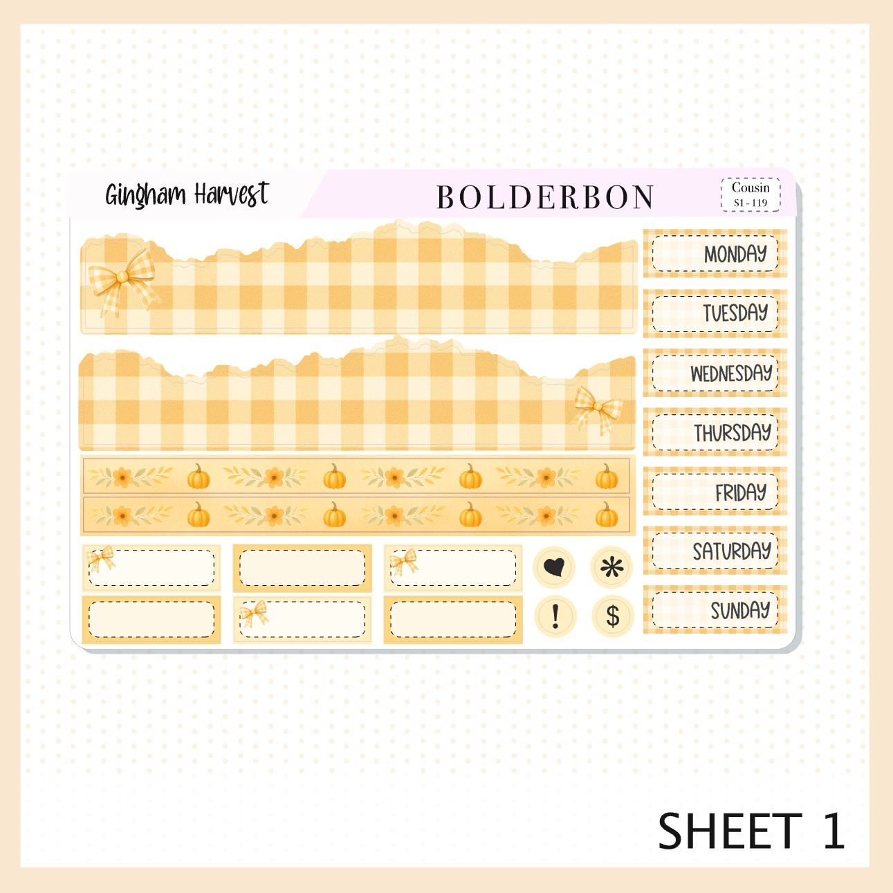 GINGHAM HARVEST Hobonichi Cousin || A5 Planner Sticker Kit, Cozy Fall Floral Planner Stickers, Autumn Aesthetic Vibe