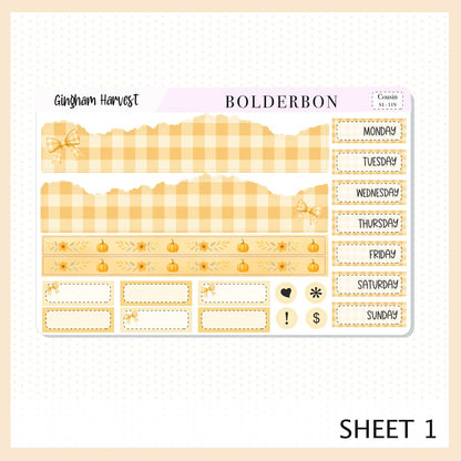 GINGHAM HARVEST Hobonichi Cousin || A5 Planner Sticker Kit, Cozy Fall Floral Planner Stickers, Autumn Aesthetic Vibe