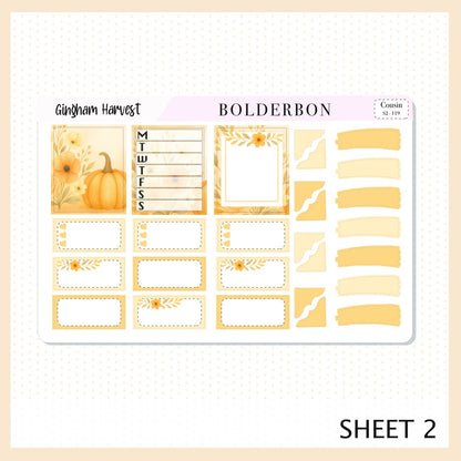 GINGHAM HARVEST Hobonichi Cousin || A5 Planner Sticker Kit, Cozy Fall Floral Planner Stickers, Autumn Aesthetic Vibe