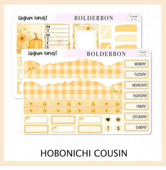 GINGHAM HARVEST Hobonichi Cousin || A5 Planner Sticker Kit, Cozy Fall Floral Planner Stickers, Autumn Aesthetic Vibe