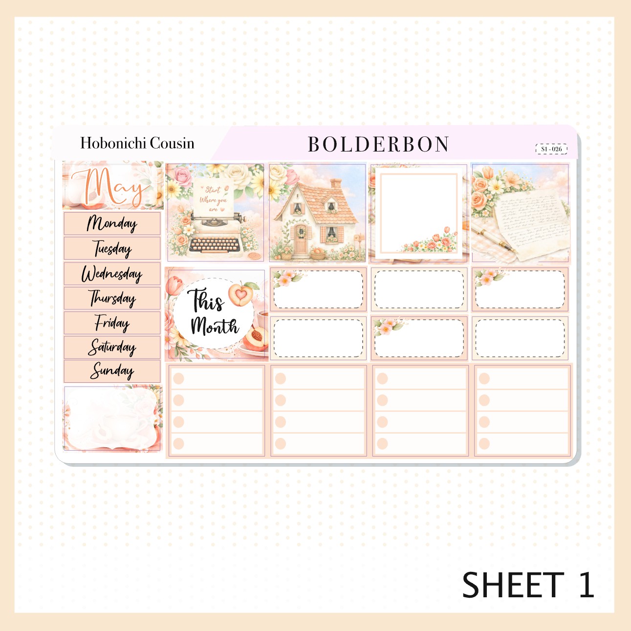 MAY Hobonichi Cousin and A5 Day Free|| Peach Blossom, Monthly Planner Sticker Kit