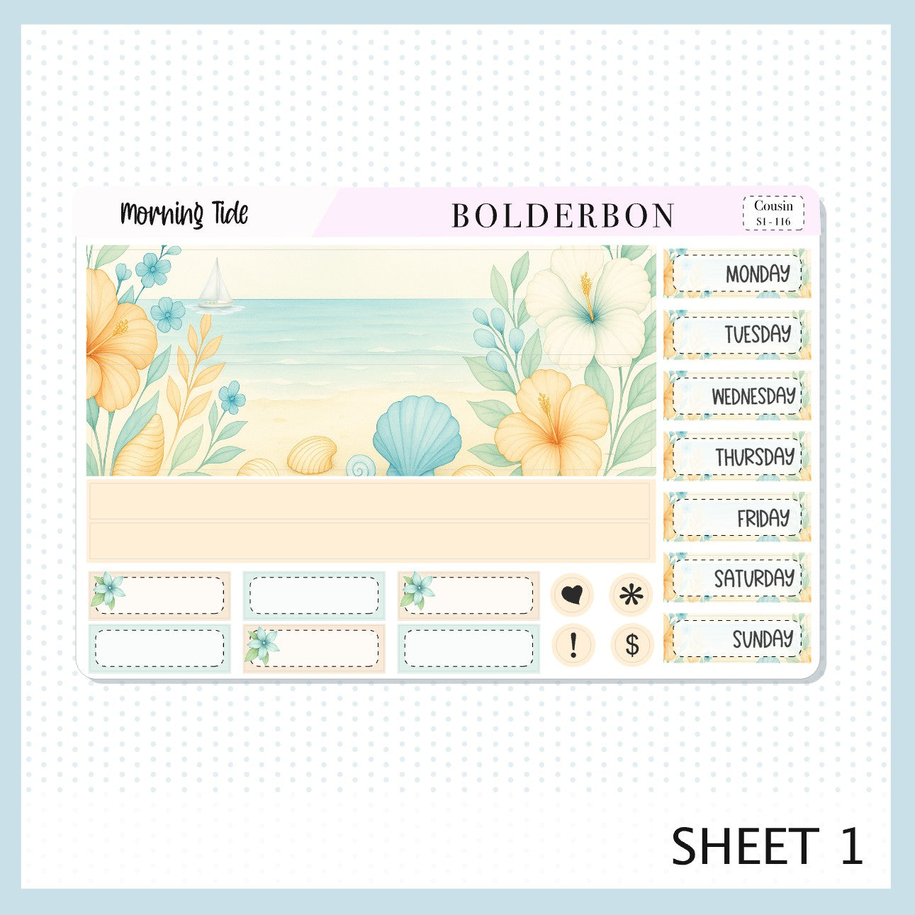 MORNING TIDE Hobonichi Cousin || A5 Planner Sticker Kit, Aesthetic Coastal Beach and Nautical Vibe Weekly Planner Stickers