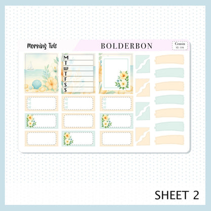 MORNING TIDE Hobonichi Cousin || A5 Planner Sticker Kit, Aesthetic Coastal Beach and Nautical Vibe Weekly Planner Stickers