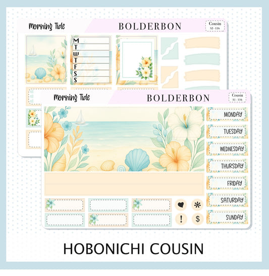 MORNING TIDE Hobonichi Cousin || A5 Planner Sticker Kit, Aesthetic Coastal Beach and Nautical Vibe Weekly Planner Stickers