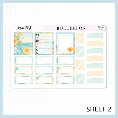 OCEAN MIST Hobonichi Cousin || A5 Planner Sticker Kit, Aesthetic Coastal Beach and Nautical Vibe Weekly Planner Stickers