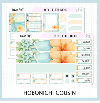 OCEAN MIST Hobonichi Cousin || A5 Planner Sticker Kit, Aesthetic Coastal Beach and Nautical Vibe Weekly Planner Stickers