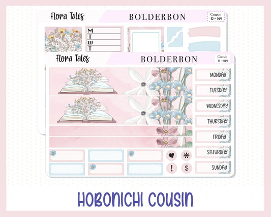 FLORA TALES Hobonichi Cousin || Weekly Planner Sticker Kit Hand Drawn, Book, Bookish