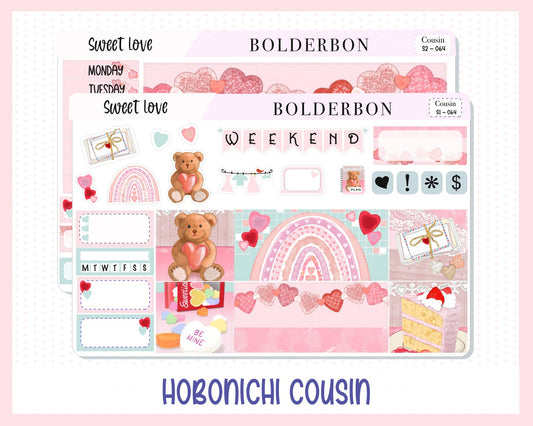 SWEET LOVE Hobonichi Cousin || Weekly Planner Sticker Kit Hand Drawn, Valentine's, Love