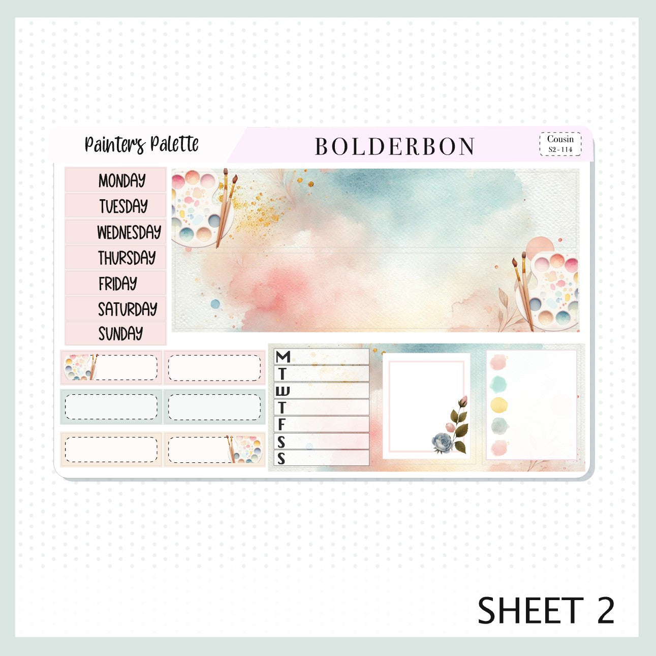 PAINTER'S PALETTE Hobonichi Cousin || A5 Planner Sticker Kit, Watercolor Art Pastel Weekly Planner Stickers