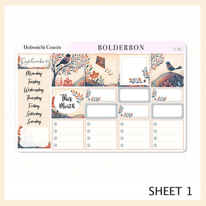SEPTEMBER Hobonichi Cousin and A5 Day Free || Whimsical Woodland Forest Theme, Fall Leaves Vibe Planner Stickers