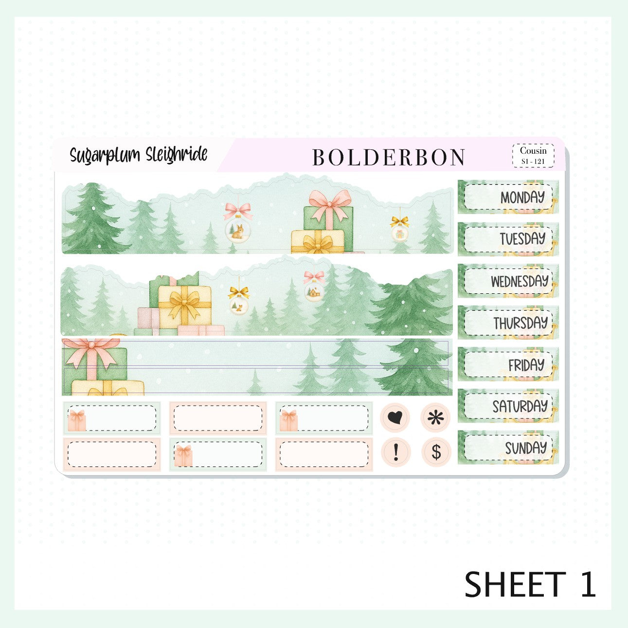 SUGARPLUM SLEIGHRIDE Hobonichi Cousin || A5 Planner Sticker Kit, Festive Floral Planner Stickers, Pastel Holiday Aesthetic Vibe