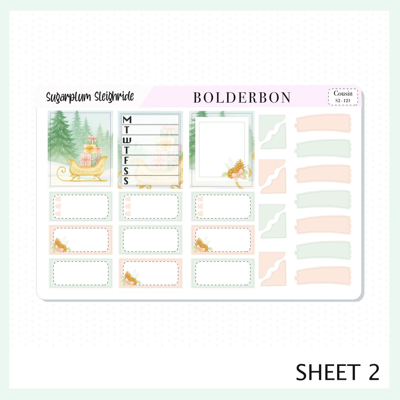 SUGARPLUM SLEIGHRIDE Hobonichi Cousin || A5 Planner Sticker Kit, Festive Floral Planner Stickers, Pastel Holiday Aesthetic Vibe