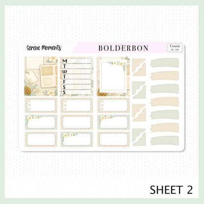 SERENE MOMENTS Hobonichi Cousin || A5 Planner Sticker Kit, Winter Floral Planner Stickers, Cozy Sage & Gold Vibe