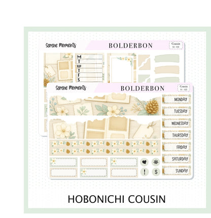 SERENE MOMENTS Hobonichi Cousin || A5 Planner Sticker Kit, Winter Floral Planner Stickers, Cozy Sage & Gold Vibe