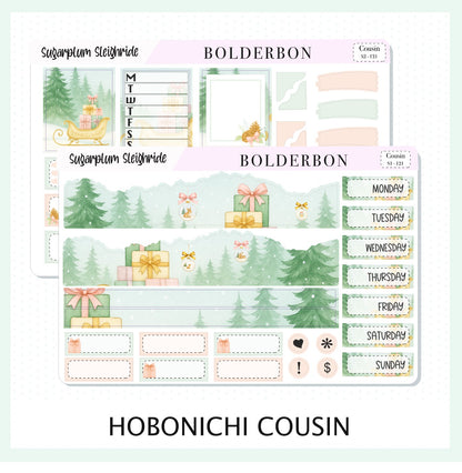 SUGARPLUM SLEIGHRIDE Hobonichi Cousin || A5 Planner Sticker Kit, Festive Floral Planner Stickers, Pastel Holiday Aesthetic Vibe