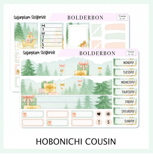 SUGARPLUM SLEIGHRIDE Hobonichi Cousin || A5 Planner Sticker Kit, Festive Floral Planner Stickers, Pastel Holiday Aesthetic Vibe