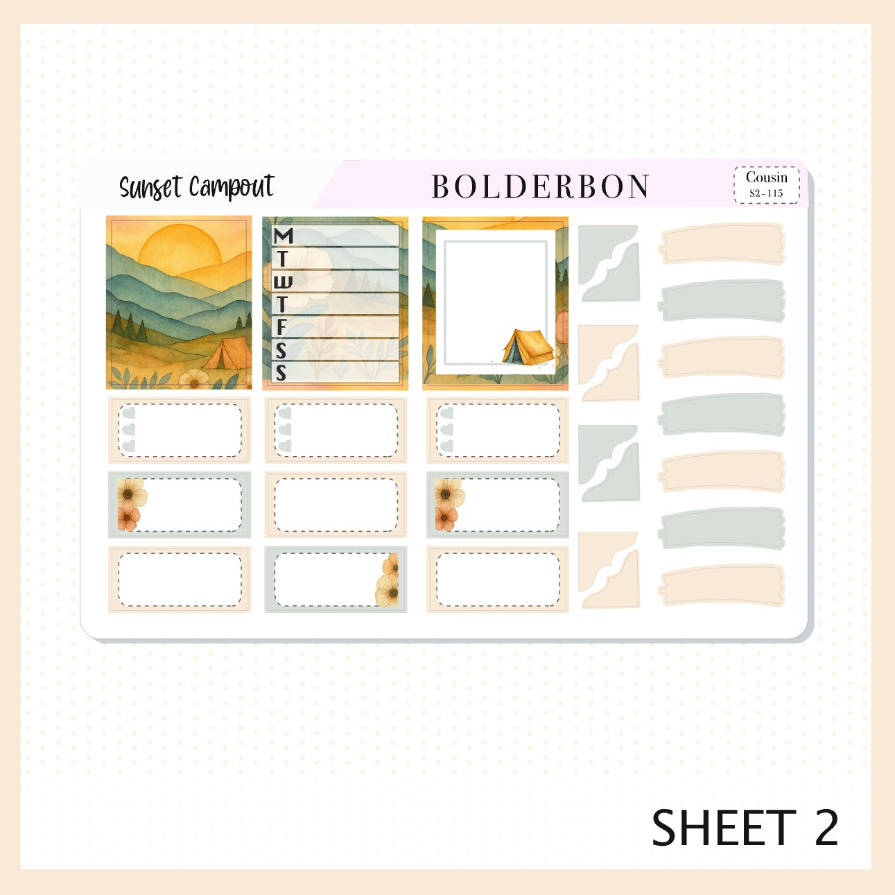 SUNSET CAMPOUT Hobonichi Cousin || A5 Planner Sticker Kit, Aesthetic Outdoor Nature Camping Weekly Planner Stickers