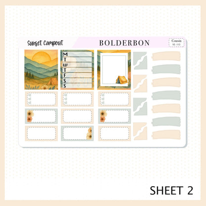 SUNSET CAMPOUT Hobonichi Cousin || A5 Planner Sticker Kit, Aesthetic Outdoor Nature Camping Weekly Planner Stickers