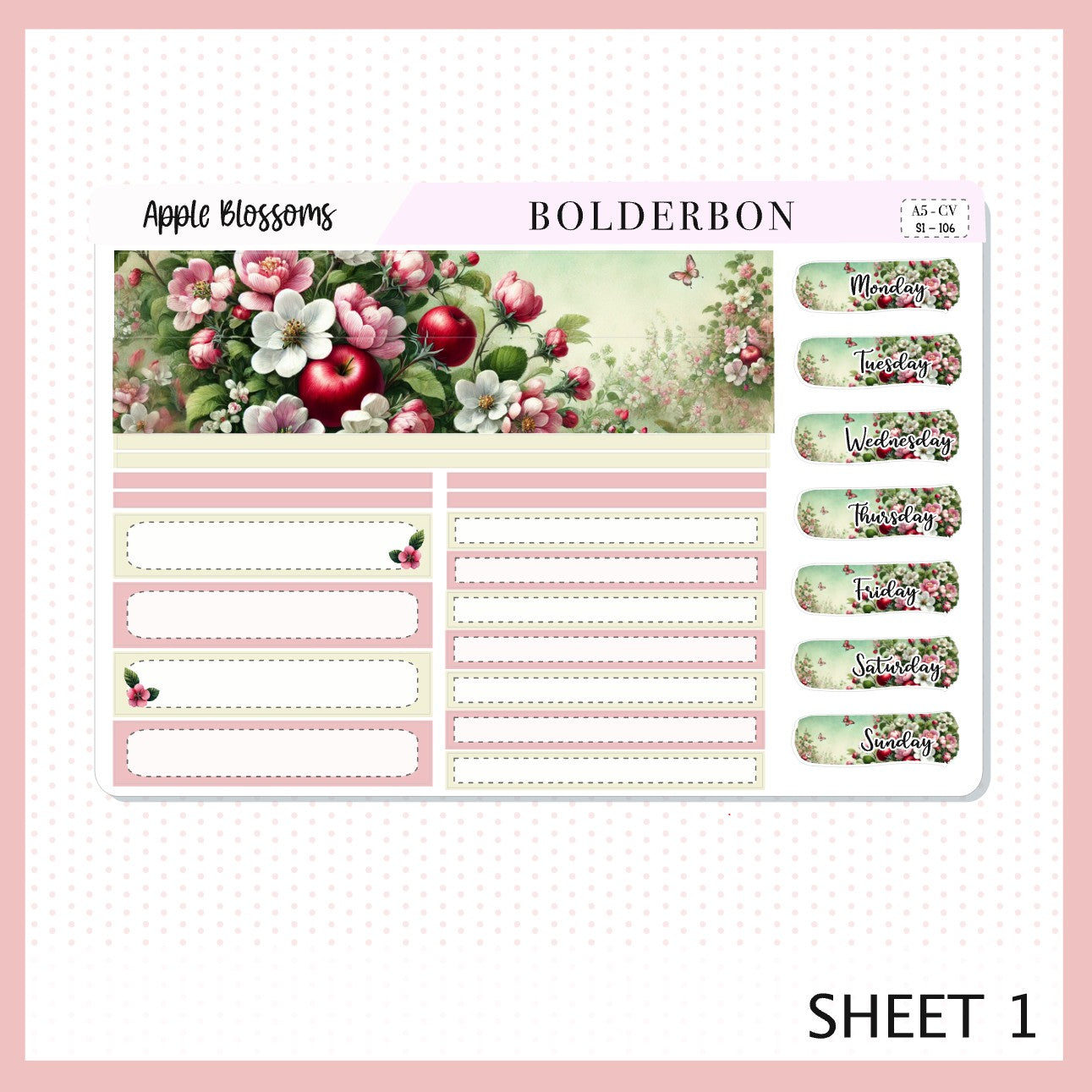 APPLE BLOSSOMS "Compact Vertical" || A5 Planner Sticker Kit