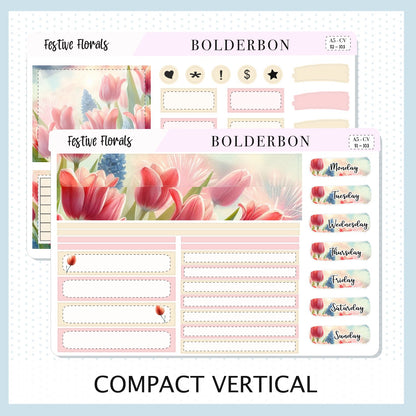 FESTIVE FLORALS "Compact Vertical" || A5 Planner Sticker Kit