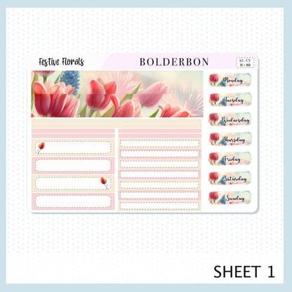 FESTIVE FLORALS "Compact Vertical" || A5 Planner Sticker Kit