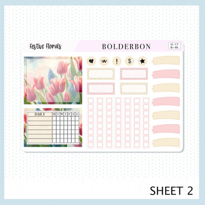 FESTIVE FLORALS "Compact Vertical" || A5 Planner Sticker Kit