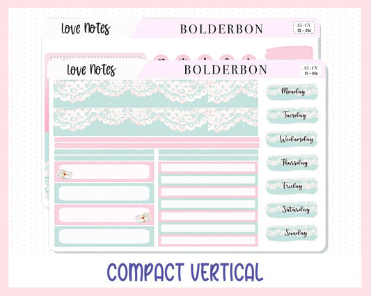 LOVE NOTES "Compact Vertical" || A5 Planner Sticker Kit, Valentine's, Love